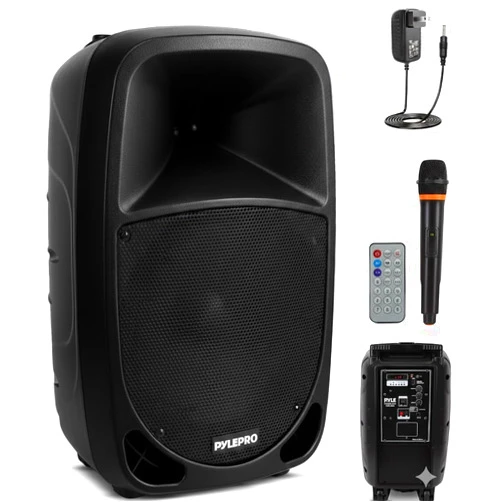 Pyle PSBT105A - 1000W Portable Bluetooth PA Speaker, 10'' Subwoofer, UHF Wireless Mic, MP3/USB/SD, Rechargeable Battery, LED Battery Indicator Lights, Black
