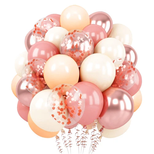 Zesliwy Blush Dusty Pink Boho Balloons, 50 Pcs Retro Pink Rose Gold Beige Nude Confetti Balloons for Girls Women Baby Shower Wedding Bridal Shower Birthday Party Decoration