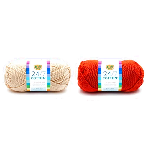 Lion Brand Yarn 24/7 Cotton (2 Skeins) Ecru & Tangerine