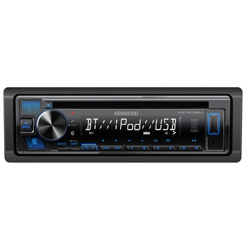KENWOOD KDC-BT282U CD Car Stereo - Single Din, Bluetooth Audio, USB MP3, FLAC, Aux in, AM FM Radio, Detachable face with White 13-Digit LCD Display and Blue Button Illumination