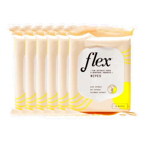 Flex Wipes | Feminine Wipes for Bodies, Menstrual Cups & Discs | Gentle on Intimate Areas | Dermatologist-tested | 6 Packs x 12-Count