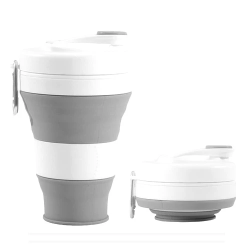 YEEWORIG 600 ml Collapsible Travel Cup with Lid & Straw, 20.3 oz Foldable Coffee Mug, Leak-Proof Portable Camping Cup/Silicone Water Bottle for Hot & Cold Drinks (Grey)