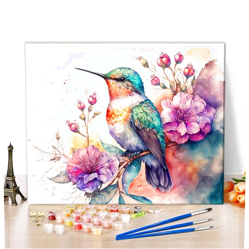 TUMOVO DIY Paint by Numbers for Adults Beginner Hummingbird Acrylic Paint by Number Kits on Canvas Animals Adults' Paint-by-Number Kits Blooming Flowers Oil Paint by Numbers 16
