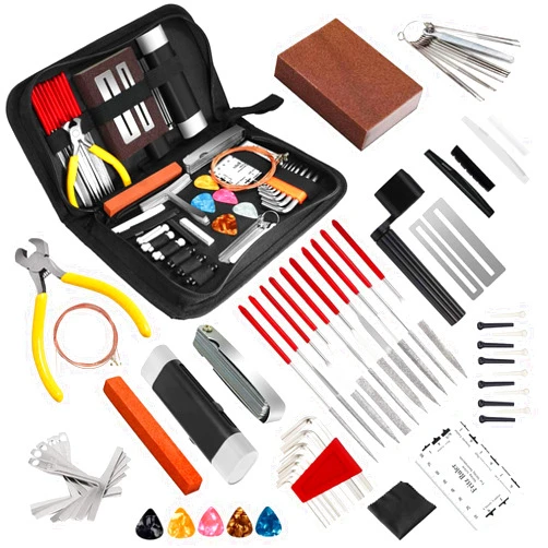 Hanbangabc 72PCS Guitar Tool Kit,Professional Guitar Repairing Maintenance Tool Kit with Guitar Strings Picks Bridge Pins Gauge Guitar Accessories Gifts for Acoustic Guitar Electric guitar Ukulele Bass Banjo