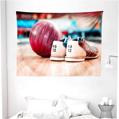 Ambesonne Bowling Party Decorations Tapestry, Close Up Bowling Shoes with Purple Ball on Alley Indoor Activity, Wall Hanging for Bedroom Living Room Dorm, 80