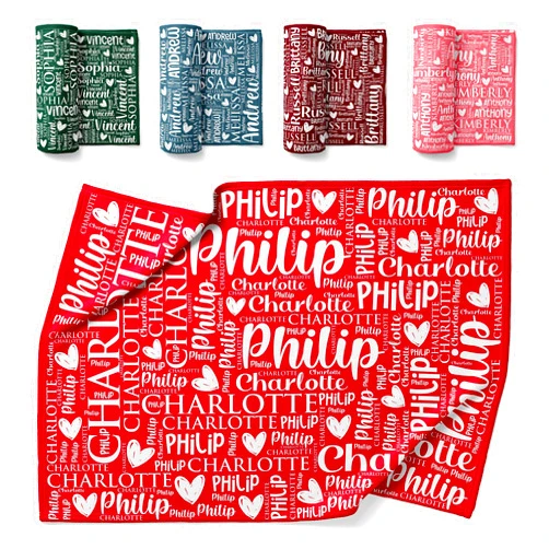 Personalized Favors Personalized Blanket Gift for Couples w Heart Icon & Word Art Names, 7 Colors, 2 Sizes, Custom Blanket, Gifts for Him, Her, Throw Blanket for Girlfriend, Boyfriend, Customized Blankets