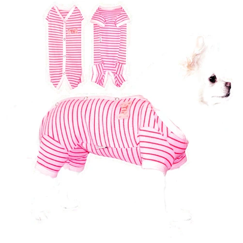TONY HOBY Dog Female Pajamas, Dog Jumpsuit with Waffle Stripes, 4 Legged Dog Pajamas for Medium Small Dog (Pink, Girl, L)