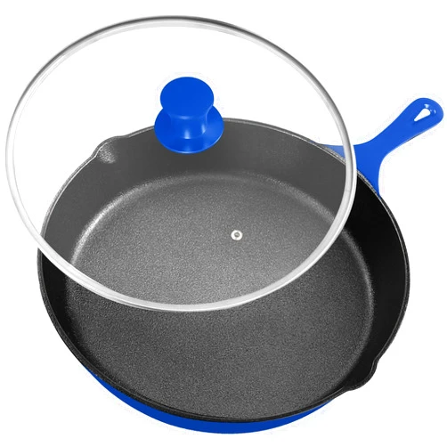 Utopia Kitchen 8 inch Saute Fry Pan Pre-Seasoned Cast Iron Skillet With Lid, Frying Pan, Cast Iron Pan, Safe Grill Cookware for Indoor & Outdoor Use - Cooking Gift for Men & Women (Blue)