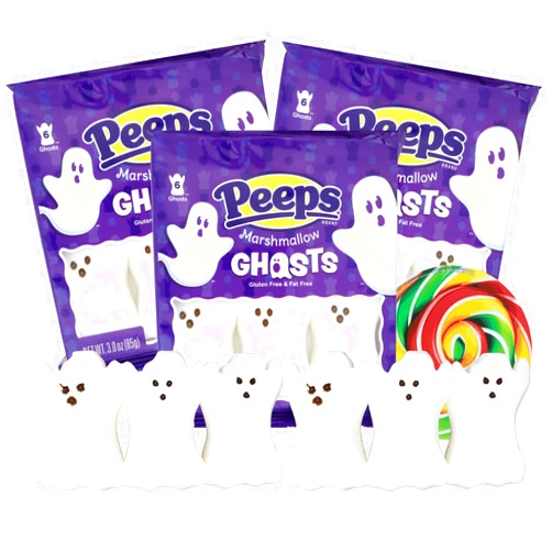 Needzo Halloween Peeps Marshmallow Candy, Party Favors or Baking Decoration DIY, Festive Candy, (White Ghosts) (18 Count)