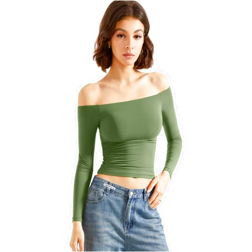 SUUKSESS Women Off Shoulder Double Lined Long Sleeve Shirts Basic Going Out Tops