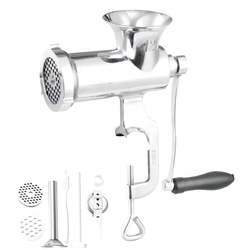 VEVOR Manual Meat Grinder, 304 Stainless Steel Hand Meat Grinder with Steel Table Clamp, Meat Mincer Sausage Maker & 2 Cutting Plates, Cookie Attachment, Sausage Tube for Beef Pepper Mushroom Cookie