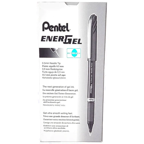 Pentel EnerGel NV Gel Ink Pen, (0.5mm), Fine Point Capped, Needle Tip, Black Ink, Box of 12 (BLN25-A)
