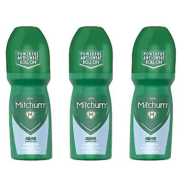 Mitchum Roll-On Antiperspirant and Deodorant for Men, Unscented, 3.4 Fluid Ounce (Pack of 3)