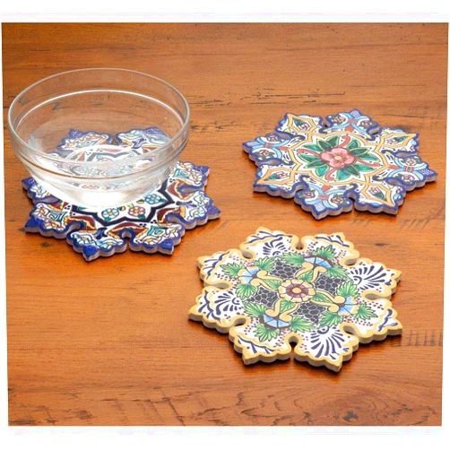 Bits and Pieces - Set of Three Majolica Designer Trivets - Colorful Hot Dish Table Cover