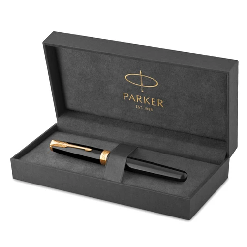 PARKER Sonnet Fountain Pen, Black Lacquer with Gold Trim, Medium Nib (1931495)