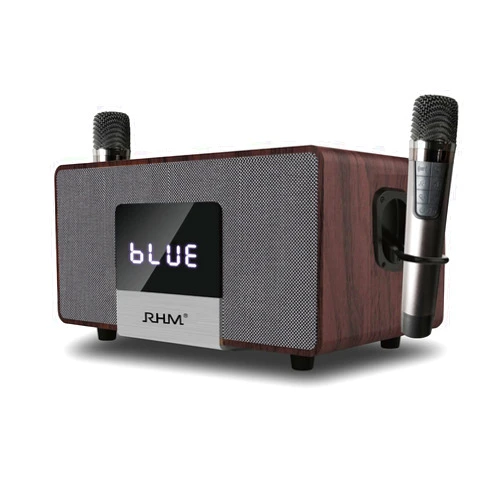 RHM K222 Karaoke Machine with 2 UHF Wireless Microphones & 5 Sound Modes, Support Optical/Bluetooth/AUX/USB/PC, Wooden Home Karaoke Singing Machine for TV, Home, Karaoke, Singing Party, Christmas
