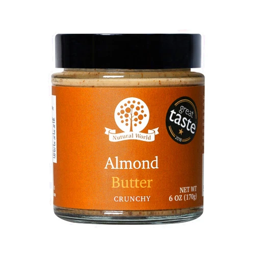 Nutural World - Crunchy Almond Nut Butter 6 Oz (170g) Great Taste Award Winner - 100% Pure Single Ingredient