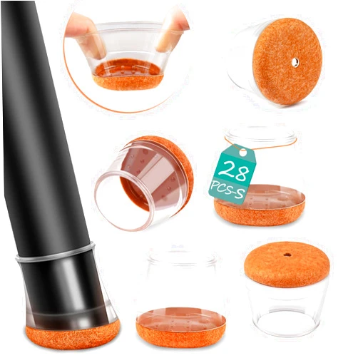 Anicco Upgrade 28pcs Silicone Chair Leg Floor Protectors for Hardwood Floors Felt Furniture Pads Square Chair Leg Cups Covers, No Scratches and Reduce Noise, Clear, Small (Fit:0.9″-1.15″)