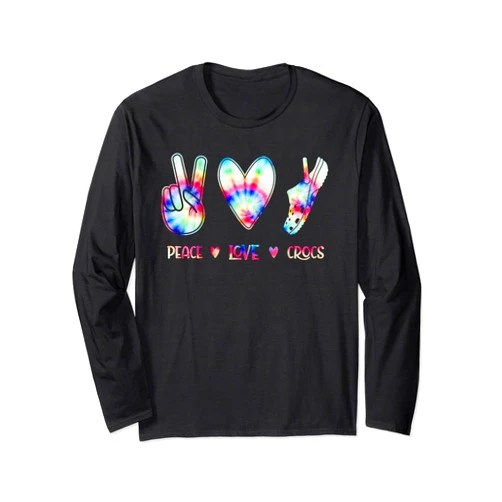 Peace Love Crocs Funny Christmas Gift Idea Peace Love Crocs Funny Gift for Family Xmas Pyjama Long Sleeve T-Shirt