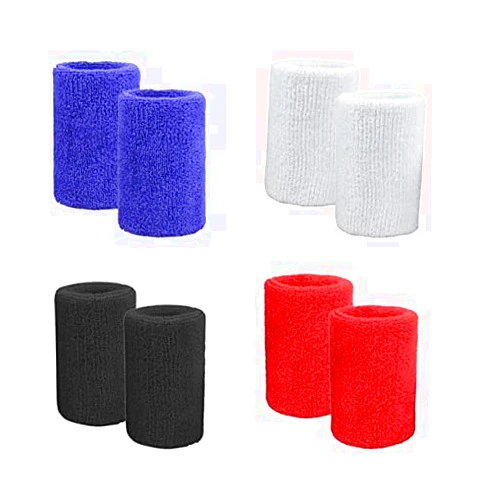 HORNO 4 Pairs of Cotton Terry Cloth Wrist Sweatbands/Sports Basketball Wristband for Athletic Men & Women