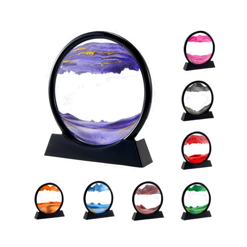 Moylie Moving Sand Art Picture 3D Dynamic Round Glass Deep Sea Sand Artistic Sandscape Flowing Sand Frame Relaxing Home Office Work Decor Desktop Art Toys (7