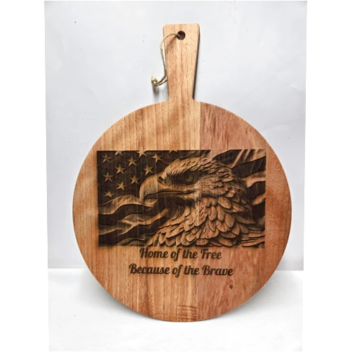 Generic 12 Inch Round Cutting Board with Eagle Head and US Flag, Home of the Free, Because of the Brave