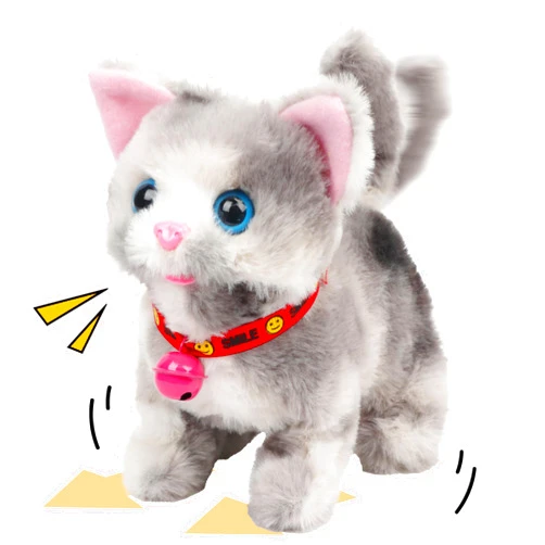Cuteoy Walking Grey Cat Stuffed Animal Talking Wagging Nodding Educational Plush Kitty Toy Electric Interactive Animated Plushies for Girls Boys Birthday, 7