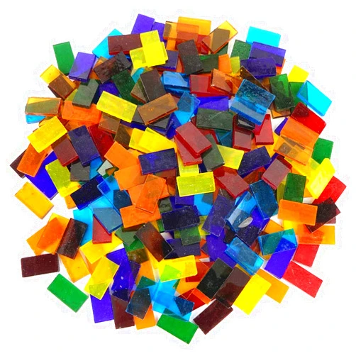 Lanyani 1.1-Pound Rectangle Transparent Glass Mosaic Tiles, Cathedral Stained Glass Sheets Pieces for Crafts, Assorted Colors