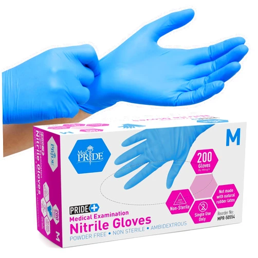 MED PRIDE Medpride Medical Examination Nitrile Gloves| Medium Box of 200| Blue, Latex/Powder-Free, Non-Sterile Exam Gloves| Professional Grade for Hospitals, Law Enforcement, Tattoo Artists, First Response