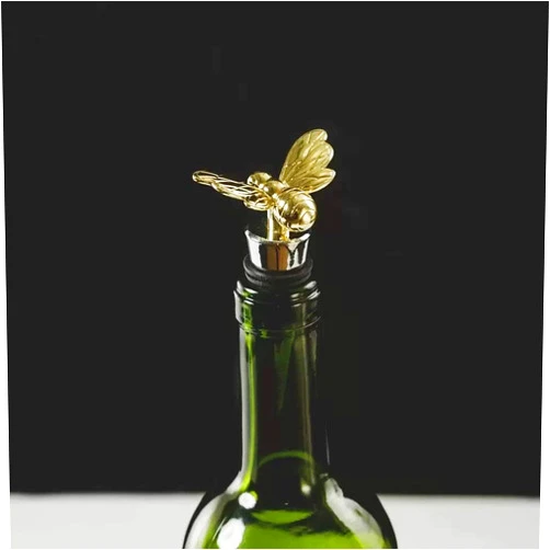 The Just Slate Company Gold Bee Wine Stopper, Stainless Steel Base