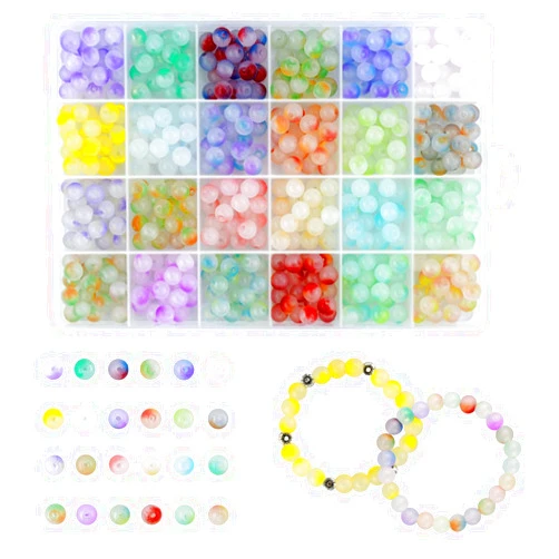 TTSAM 480 Piecess Glass Beads 8Mm for Jewelry Making Round Beads Crystal Beads for Bracelet Necklace Earrings Jewelry Making DIY Crafts Loose Pearls Kit Healing Chakra Beads 24 Colors DIY Gemstone Beads
