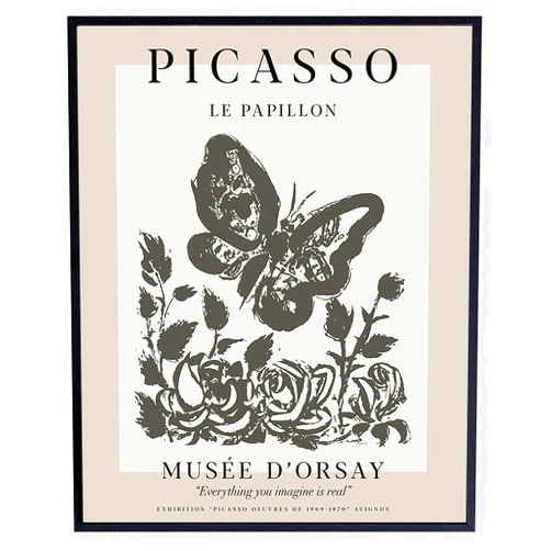 YELLOWBIRD ART & DESIGN Pablo Picasso Poster Wall Art & Decor - 8x10 Modern Wall Art Prints - Gallery Artwork - Museum Poster - Contemporary Artwork - Butterfly Picture - Living Room, Bedroom - Women Housewarming Gift