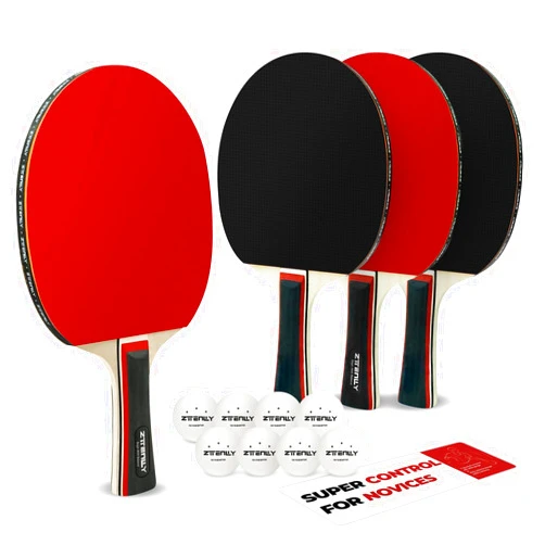 ZTTENLLY Ping Pong Paddles with Balls - Better Control & Sticky Inverted Rubber - Table Tennis Paddles Set of 4 for Indoor & Outdoor Games