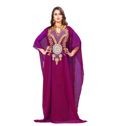 KoC Chiffon Women Kaftan Farasha Caftan Long Wedding Maxi Beach Dress, Free Size