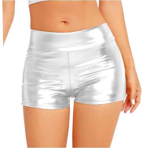 Gatielzana Women's Metallic Rave Booty Shorts Shiny High Waisted Bottoms for Dance Festival
