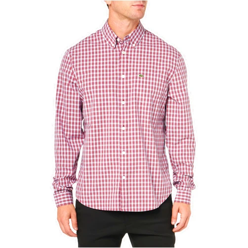 Lacoste Men's Long Sleeve Regular Fit Plaid Casual Button Down Shirt