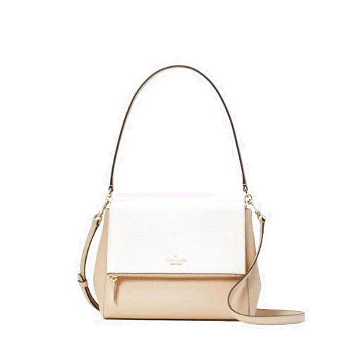 Kate Spade New York Kate Spade Leila Colorblock Pebbled Leather Flap Shoulder Bag Light Sand