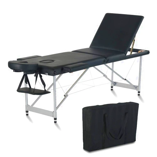 LeftCafe Portable Massage Bed, 84 Inch 3 Folding Aluminum Tube Adjustable Salon Spa Table,Facial SPA Professional Massage Bed (Black B)