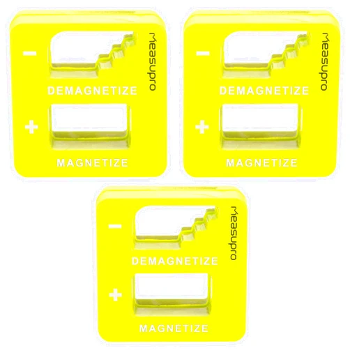 MeasuPro Demagnetizer and Magnetizer - Yellow - 3 Pack - for Screwdrivers Tips, Bits, and Small Tools, Large or Big Screws, Drills, Drill Bits, Sockets, Nuts, Bolts, Nails and Precision Construction