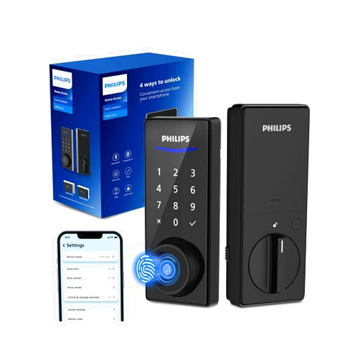 Philips Smart Lock with App Control, Fingerprint Smart Door Lock, Keyless Entry Door Lock, Smart Bluetooth Deadbolt Replacement, Auto Lock, Passcode Code Door Lock, Digital Keypad Deadbolt-Matte Black