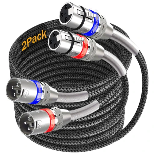 Giusuemp XLR Cables 10ft 2 Pack, Premium Nylon Braided XLR Microphone Cable, Professional Shielded Mic Cable, 3-pin Balanced XLR Male to Female Cord, Metal Spring SR, Colorful (2Pack, 10Ft)