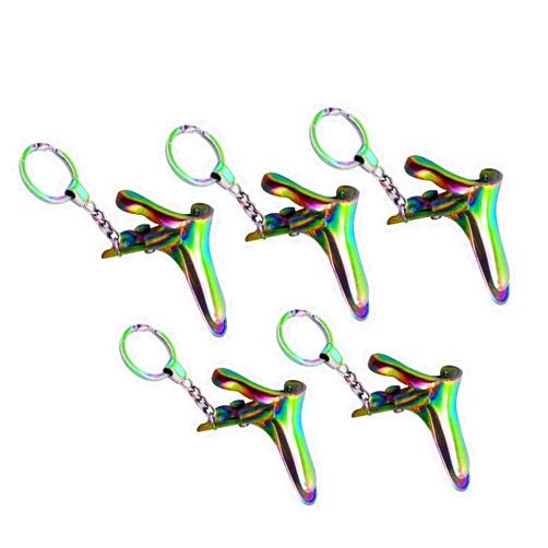 AAProTools Set Of 5 Multi Titanium Rainbow Speculum Keychain Stainless Steel - Gift For Doctor & Midwife