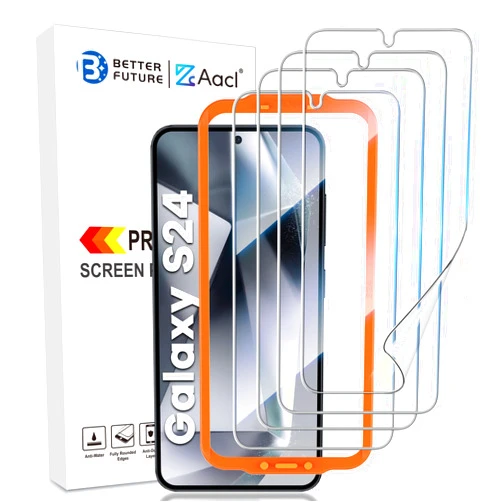 AACL [4-Pack] for Samsung Galaxy S24 Screen Protector 5G [Not Glass] - Film for S24 Screen Protector [7H Hybrid][Fingerprint Compatible][Alignment Tool]