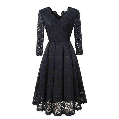 Qianzibaimei Women's Deep V Neck Sexy Lace See Through Long Dress Cross Double V-Neck Large Swing lace Dress