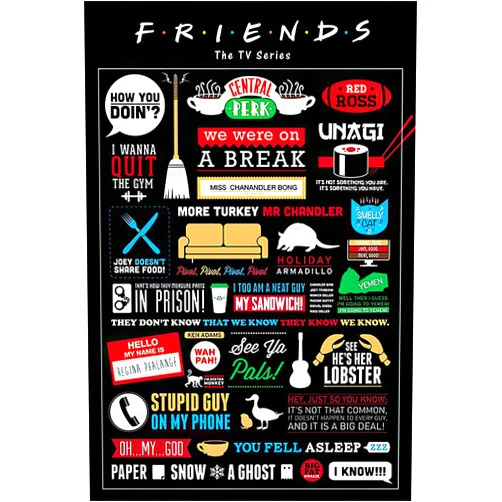 POSTER STOP ONLINE Friends - TV Show Poster (Infographic - Pictograms, Logos & Quotes) (Size 24 x 36)