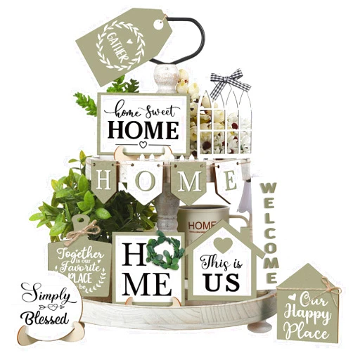 Purpeak 13 Farmhouse Tiered Tray Decor Set Sweet Home Tiered Tray Decorations Home Rustic Wooden Signs Decorative Farmhouse Kitchen Table Decor for Dining Room Country Summer Shelf Centerpiece Gift