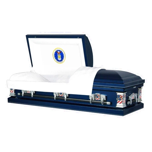 Titan Casket, Veteran Premier Steel Air Force Casket with White Crepe Interior and Air Force Head Panel
