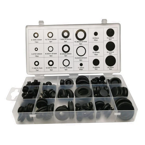 Muloo 18 Size Grommets 125pieces Black Rubber Grommet Kit Electrical Gasket Rings Assortment Kit for Protecting Wire and Cable