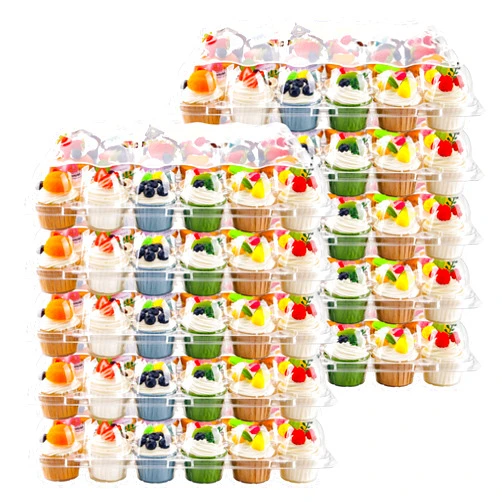 NPLUX 24 Count Cupcake Containers 10 Pack Cupcake Holders with Detachable Tall Dome Lids Clear Plastic Stackable Cupcake Boxes for 240 Cupcakes, BPA Free, Standard Size