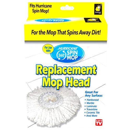 Hurricane Spin Mop Replacement Mop Heads for As Seen On TV Mop & Bucket Cleaning System by BulbHead, Spin Away Germy, Dirty Water - Super-Absorbent Microfiber Mop Head Holds 10X Weight — 1-Pack